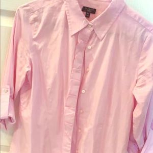 Talbots pink ruffle button down shirt